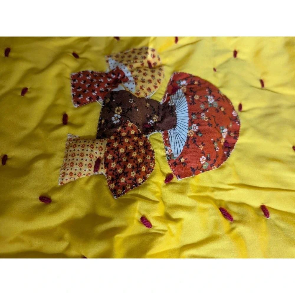 Vintage Rustic Handmade Quilt w/ Sewn Patches Yellow 42 X 76